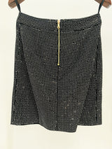 PATCHWORK RHINESTONE SKIRT IN BLACK