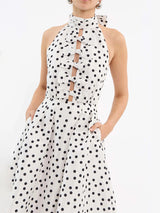 Bow Polka Dot Halter Neck Midi Dress in white