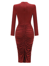 Diamond embellished pleated Midi Dress in merlot