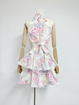 jessica printed backless halter top skirt set in pink