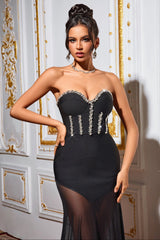 kristin Black Strapless Mesh Bandage Maxi Dress