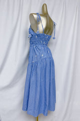 simona Embroidered stripes midi dress in blue