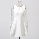 alyssa Round neck diamond sleeveless dress in white