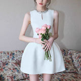 alyssa Round neck diamond sleeveless dress in white