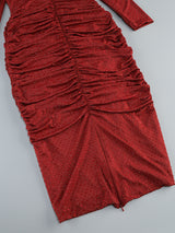 Diamond embellished pleated Midi Dress in merlot