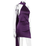 WRAP NECK DRESS IN NIGHT SHADE