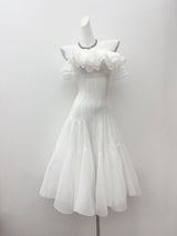 apphia Off Shoulder Ruffle Midi Dress In white