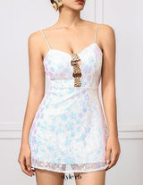 gabrielle Petal-like gradient sequin mini dress in white