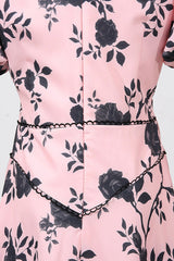 v-neck Satin Floral Midi Dress in pink