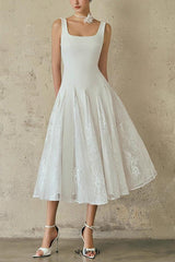 kitty square neck lace maxi dress in white