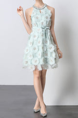 chloe rhinestone 3d flower mini dress in mint