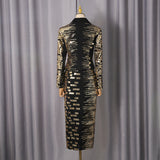 high-waisted skirt Gold sequin print blazer suit in black