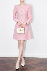 alani Embossed Chiffon Puff Sleeves mini Dress in pink