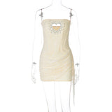 meroy Strapless Lace Mini Dress in Baby Pink