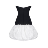 Butterfly Embroidered Bodice Puffball mini Dress in black