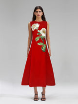 kate floral print Embellished Sleeveless Midi Dress in black