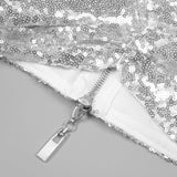 crop top drape skirt set in silver