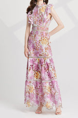 chloe hollow out flower embroidery maxi dress in pink