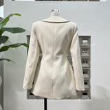 amanda Long Sleeve Button Up Flower Blazer in beige