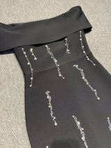 laurel Off-shoulder rhinestone bandage maxi dress in black