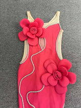 Diamond 3D Flower Sequin Bandage maxi Dress in rose red