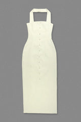 Almond Woven Halter Button Maxi Dress
