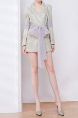 janice Mesh Ribbon Glitter blazer Dress in champagne