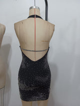alison halter v-neck sequin bodycon mini dress in black