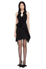 phoenix Ruffled Backless mini Dress in black