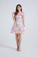 georgia 3d Floral Lace mini Dress in purple