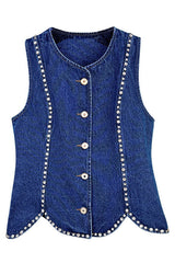Rhinestone Denim Top in Blue