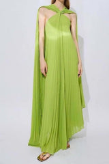 alyssa pleated grass green maxi dress