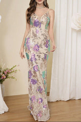 athena floral sequin bodycon maxi dress in apricot