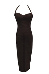 chocolate halter bodycon midi bandage dress
