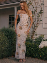 phoenix white Floral Print Fitted Corset Maxi Dress