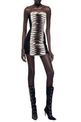 arlene Plush Cut Strapless mini Dress in black - zebra