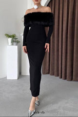 susie furry embellished bodycon midi dress in black