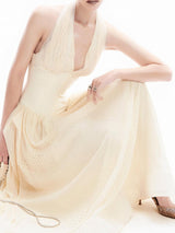 tiffany halterneck tulle overlay maxi dress in apricot