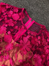 Rose red floral lace Long Sleeve Mini Dress