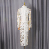 high-waisted skirt Gold sequin print blazer suit in white