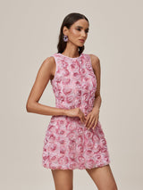 Sleeveless Flower Mini Dress In Pink