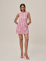 Sleeveless Flower Mini Dress In Pink
