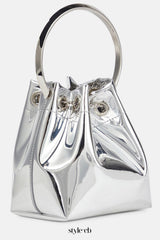 Metallic Round Handles Bucket Bag