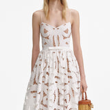 xanthe White Bow Embroidered Midi Dress