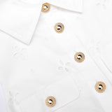 elsie White Cotton Broderie Collared Midi Dress