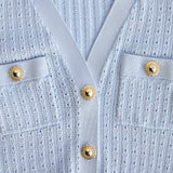 lillian Blue Pointelle Peplum Knit Midi Dress