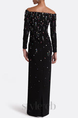 Pamaria Diamante Embroidery Off Shoulder Maxi Dress