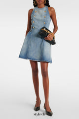 Denim Sleeveless Flared Mini Dress