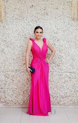 GISELLE RUCHED DRAPED BODYCON MAXI DRESS IN HOT PINK