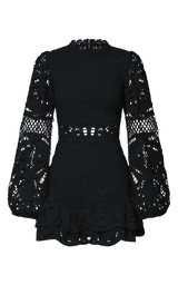 Long Puff Sleeve Lace Mini Dress